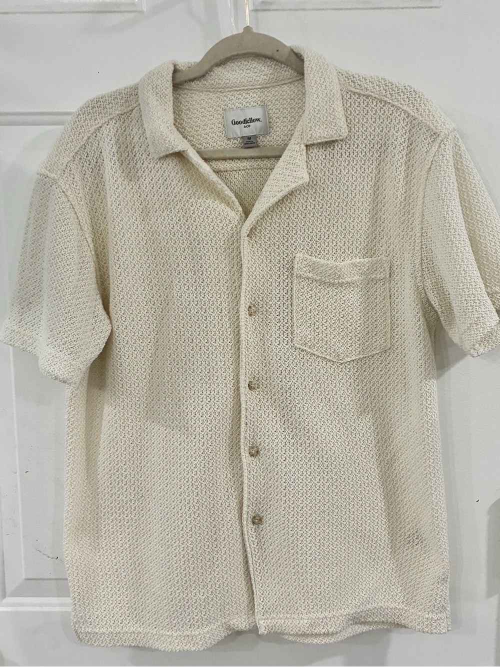Goodfellow & Co Cream Short-Sleeve Knit Camp-Style Button Shirt